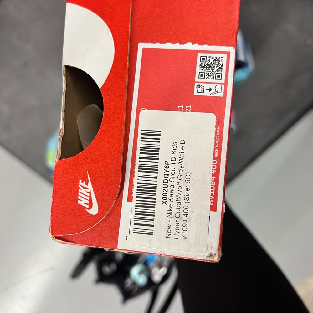 Brand New Nike Kawa Slides TD Kids Hyper Cobalt/Wolf Grey/White  Size 5C 💙 🤍